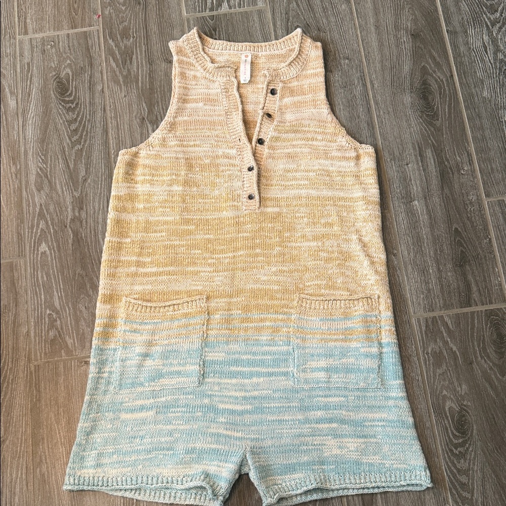 Daily Practice Anthro size small knit Romper cotton viscose linen blend